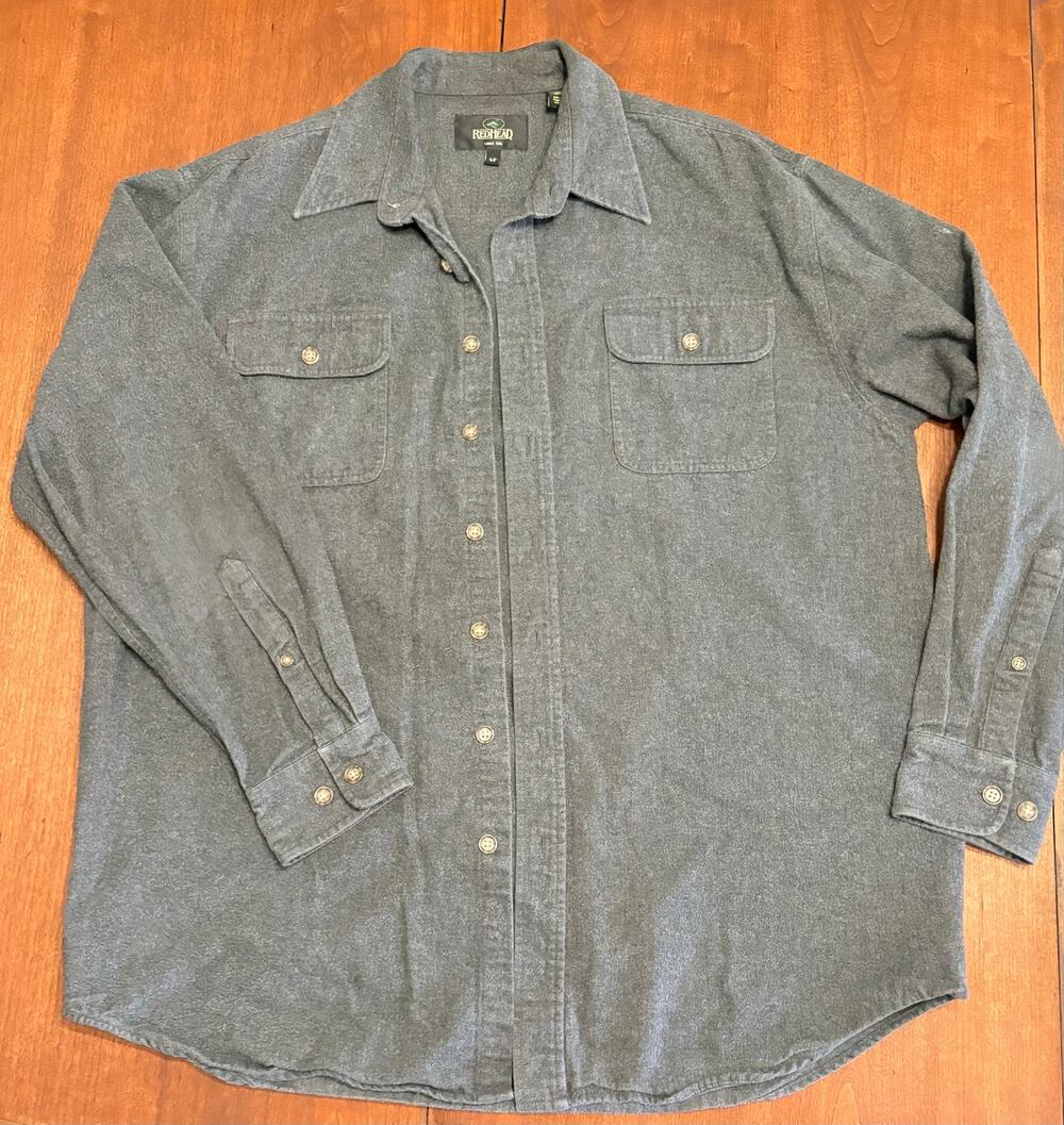 RedHead Heavyweight Flannel Shirt Mens LT Solid Gray Long Sleeve Button Up